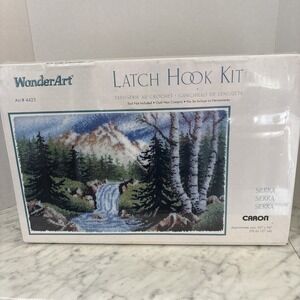 WonderArt Sierra Latch Hook Kit Caron 4425 Mountain Waterfall Trees NIP 30x50